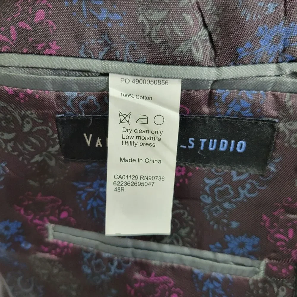 Van Heusen Studio Men's Sport Coat Blazer Two Button DK Gray Corduroy Cotton 48R